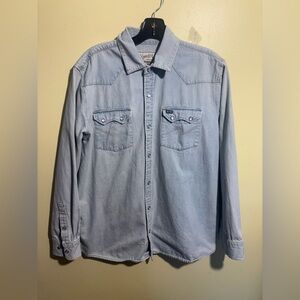 Howler Bros Dust up denim Mens Size LARGE Denim Western Shirt Pearl Snap